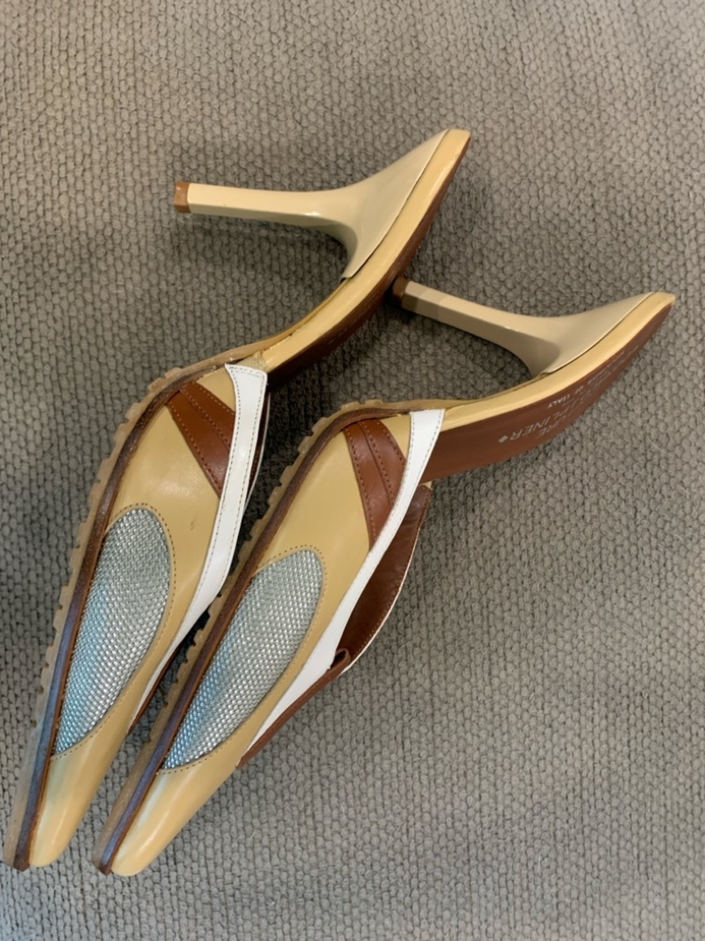 Donald J. Pliner Beige White Brown Pointed Leather Mules - Picture 3 of 6